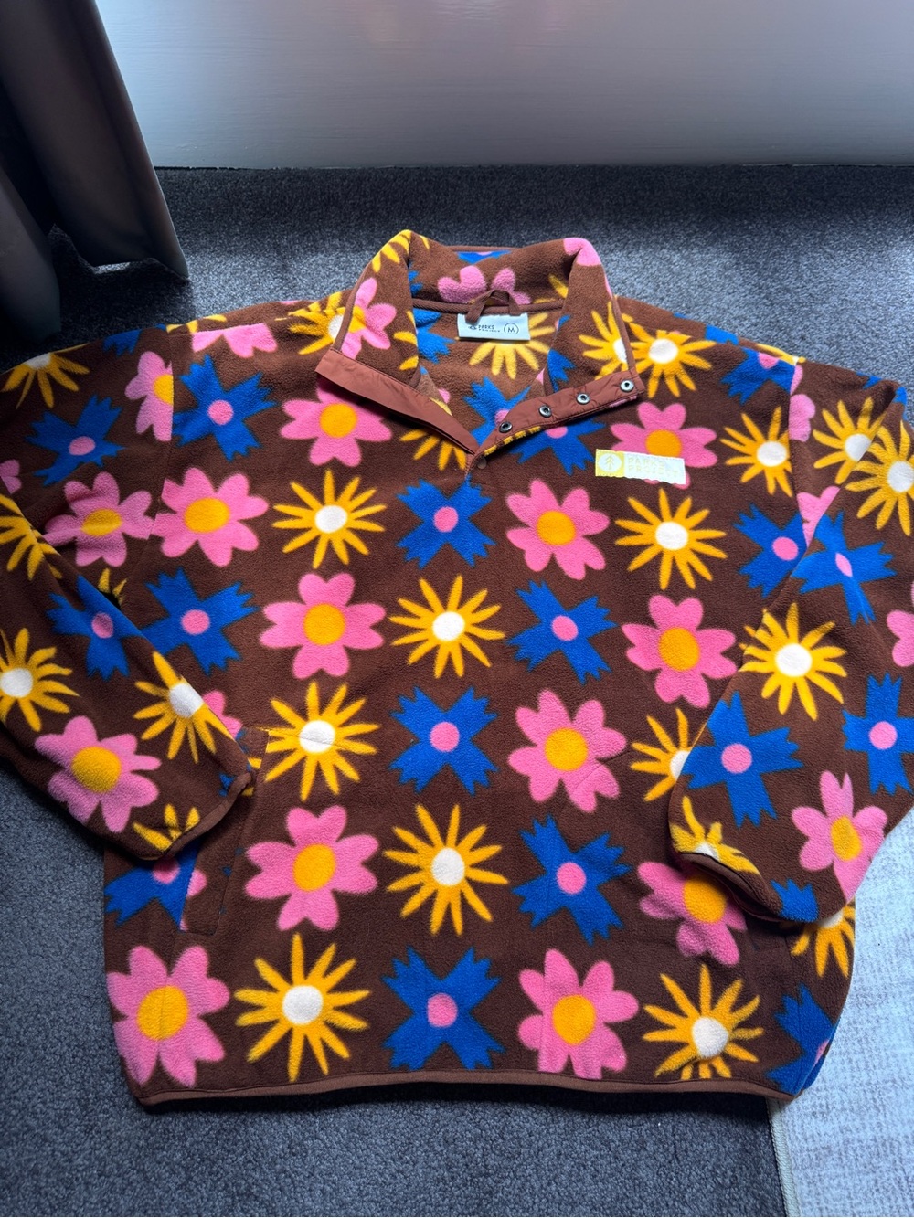 Parks Project M Floral Fleece 1/4 Snap Collared Pullover Sweatshirt